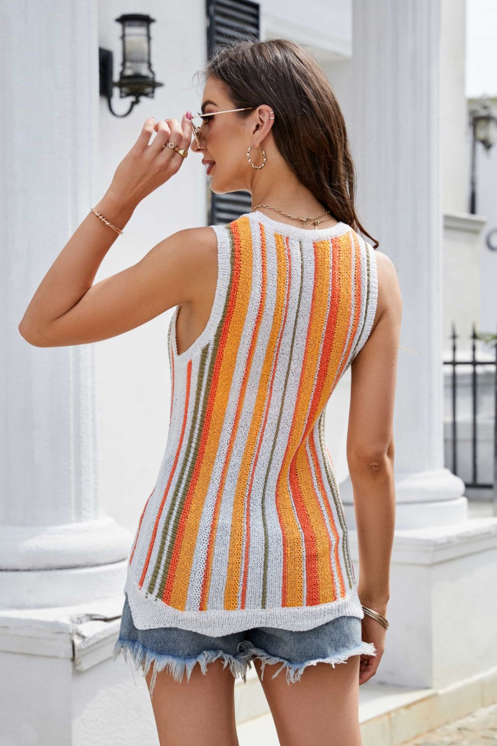 Striped Scalloped Hem Knit Tank-Teresa&#39;s Fashionista LLC