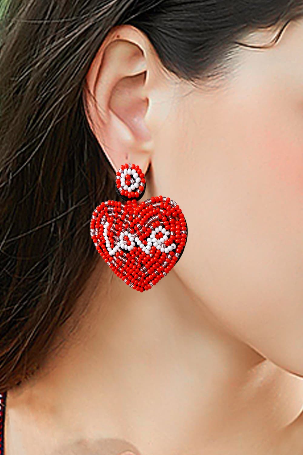 LOVE Beaded Heart Earrings-Teresa&#39;s Fashionista LLC