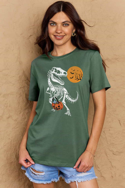 Simply Love Full Size Dinosaur Skeleton Graphic Cotton T-Shirt-Teresa&#39;s Fashionista LLC