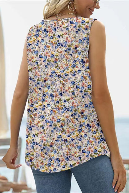 Printed Square Neck Curved Hem Tank-Teresa&#39;s Fashionista LLC