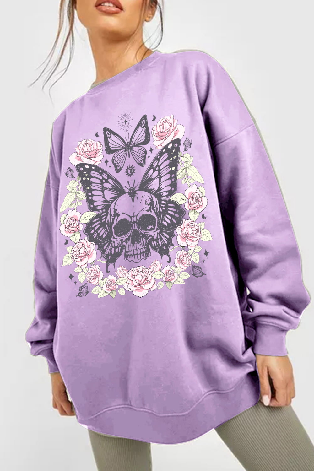 Simply Love Simply Love Full Size Skull Butterfly Graphic Sweatshirt-Teresa&#39;s Fashionista LLC