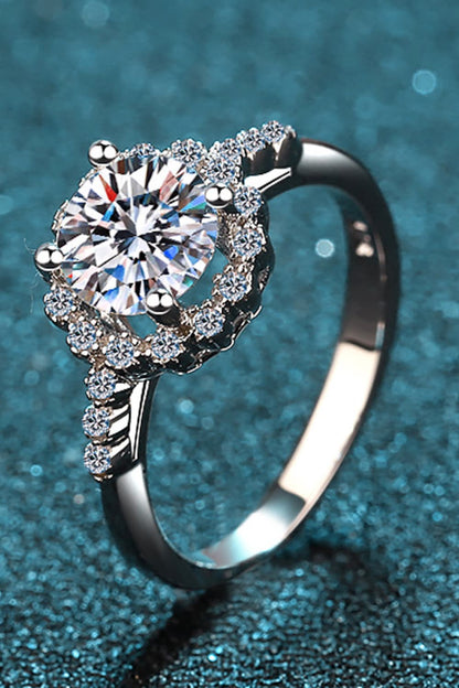 1 Carat Moissanite Rhodium-Plated Halo Ring-Teresa&#39;s Fashionista LLC