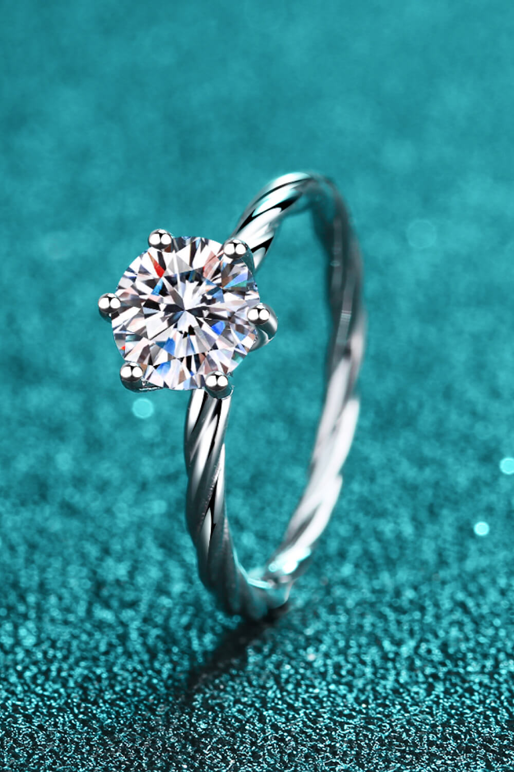 1 Carat Moissanite 6-Prong Twisted Ring-Teresa&#39;s Fashionista LLC