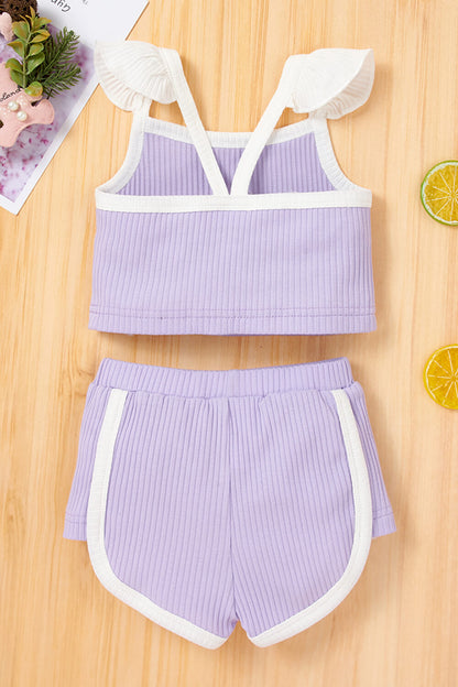 Baby Girl Contrast Trim Ribbed Cami and Shorts Set-Teresa&#39;s Fashionista LLC