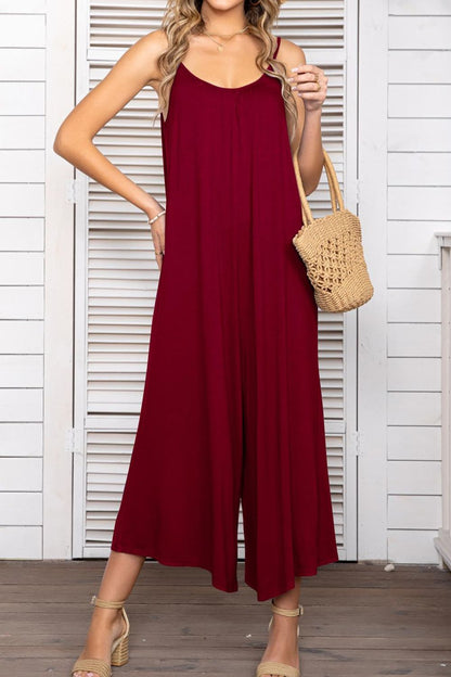 Spaghetti Strap Scoop Neck Jumpsuit-Teresa&#39;s Fashionista LLC