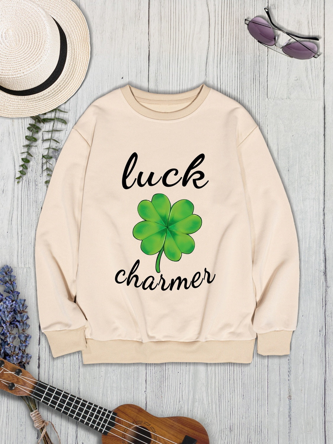 LUCK CHARMER Round Neck Sweatshirt-Teresa&#39;s Fashionista LLC