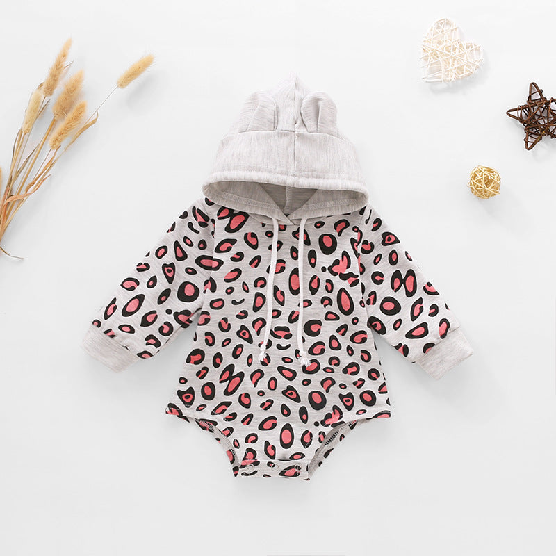 Baby Leopard Print Drawstring Hooded Bodysuit-Teresa&#39;s Fashionista LLC