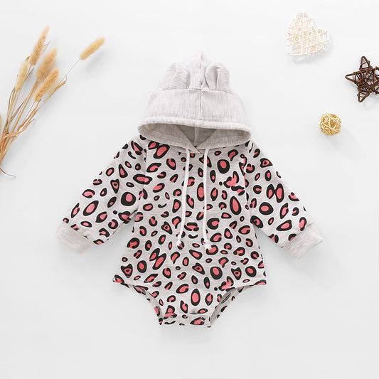 Baby Leopard Print Drawstring Hooded Bodysuit - Teresa's Fashionista LLC