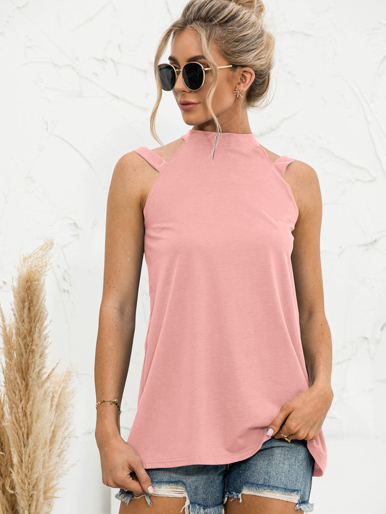 Cutout Mock Neck Tank-Teresa&#39;s Fashionista LLC