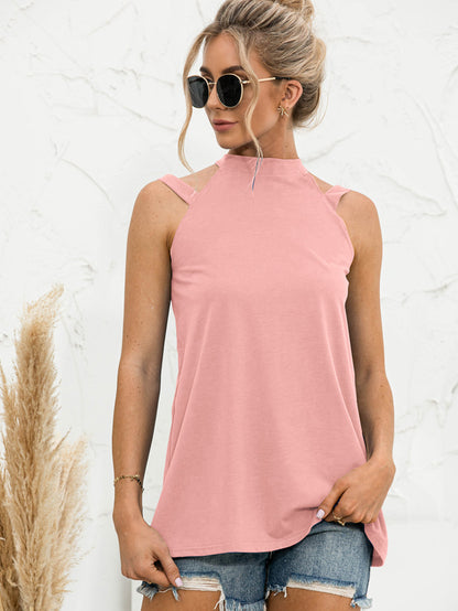 Cutout Mock Neck Tank-Teresa&#39;s Fashionista LLC