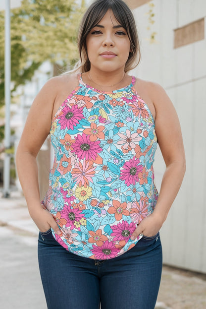 Plus Size Floral Round Neck Tank-Teresa&#39;s Fashionista LLC