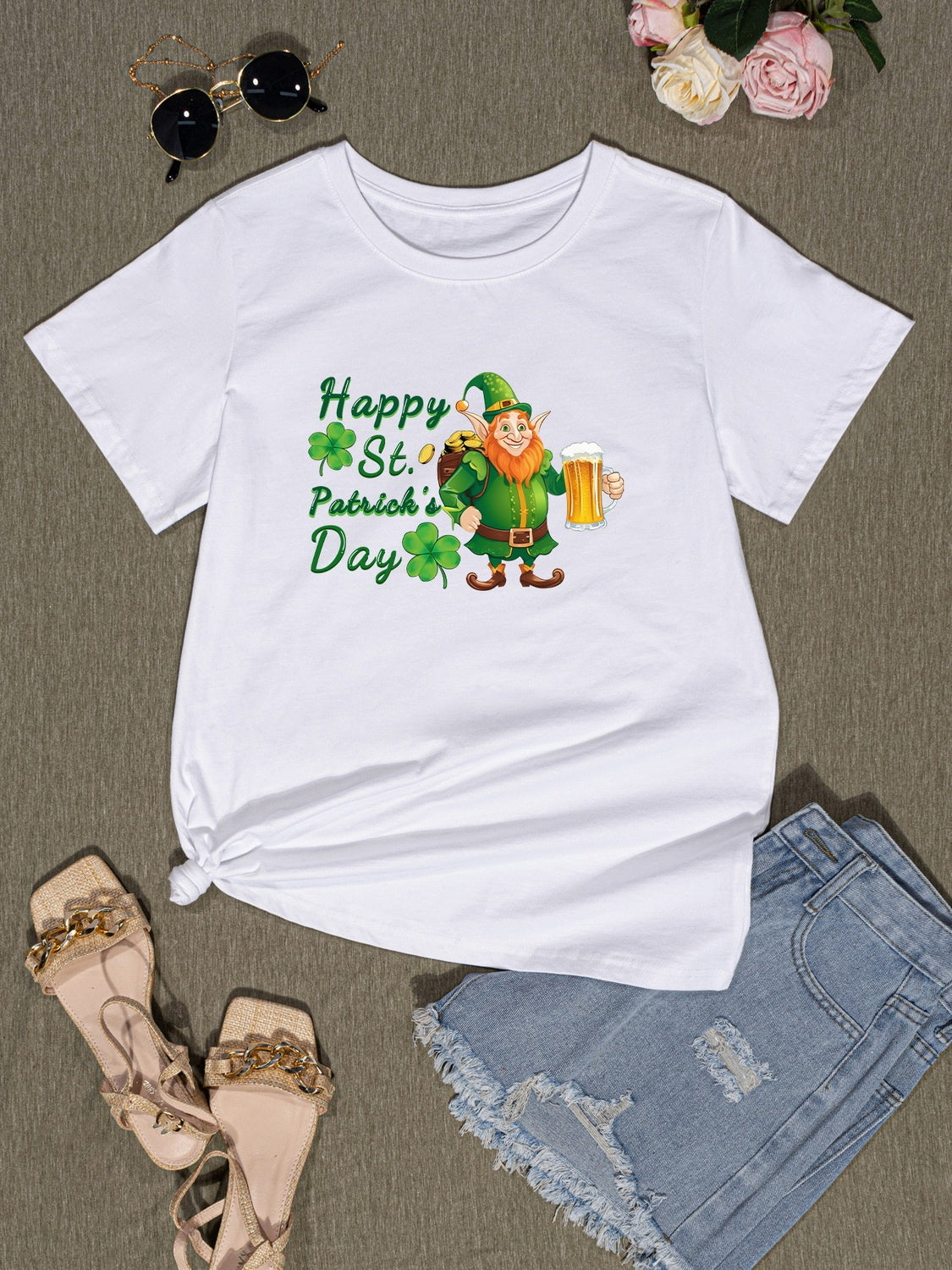 HAPPY ST. PATRICK'S DAY Round Neck T-Shirt-Teresa&#39;s Fashionista LLC