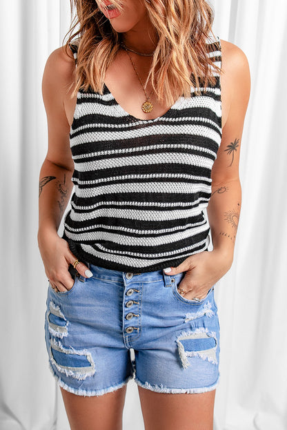 Striped Deep V Tank-Teresa&#39;s Fashionista LLC