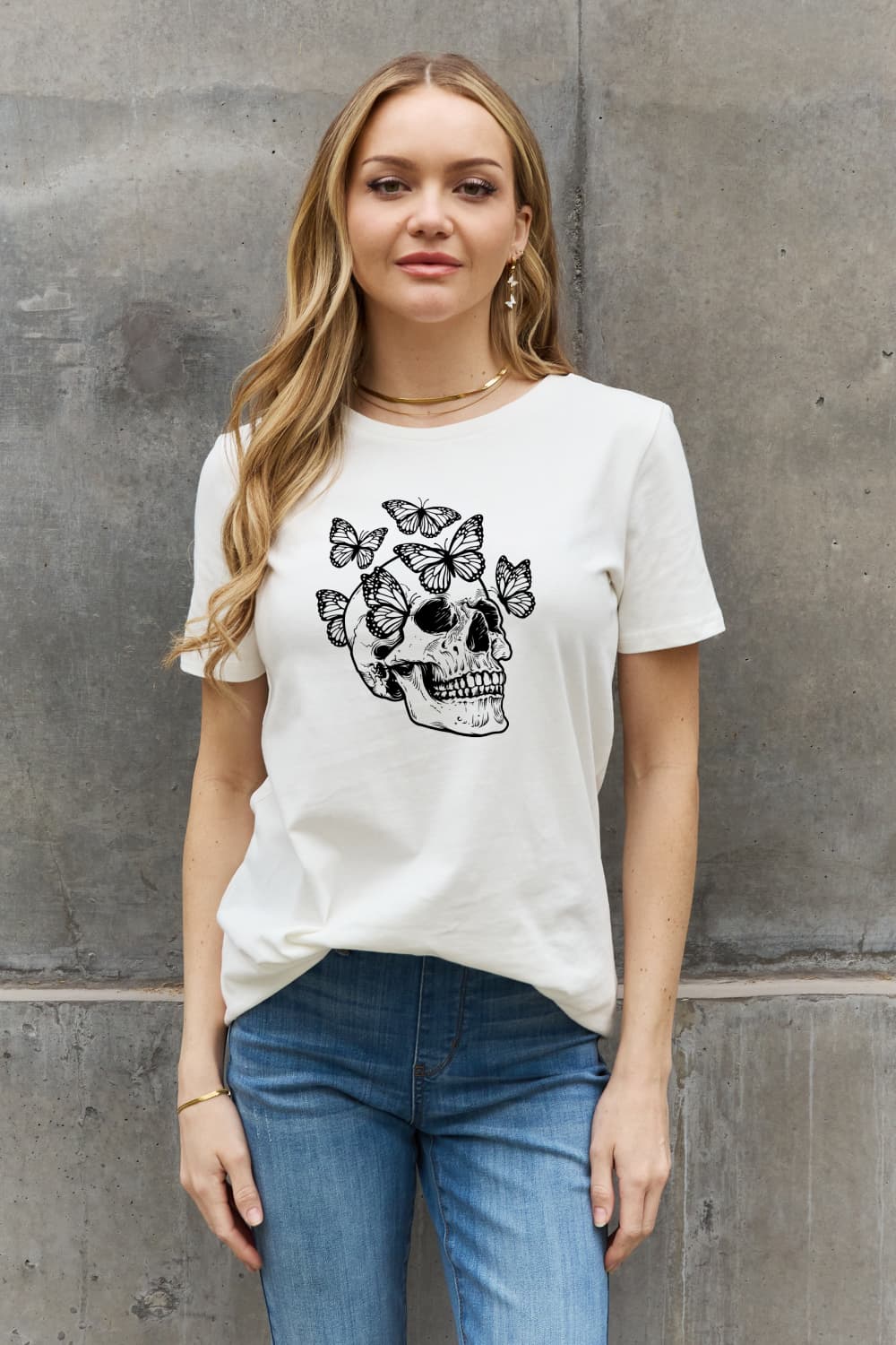 Simply Love Full Size Butterfly Skull Graphic Cotton Tee-Teresa&#39;s Fashionista LLC