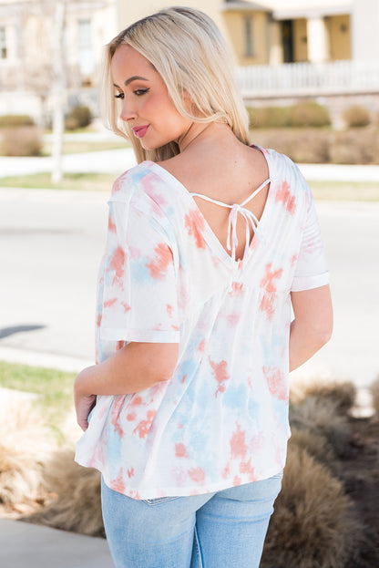 Tie-Dye V-Neck Tie Back Top-Teresa&#39;s Fashionista LLC