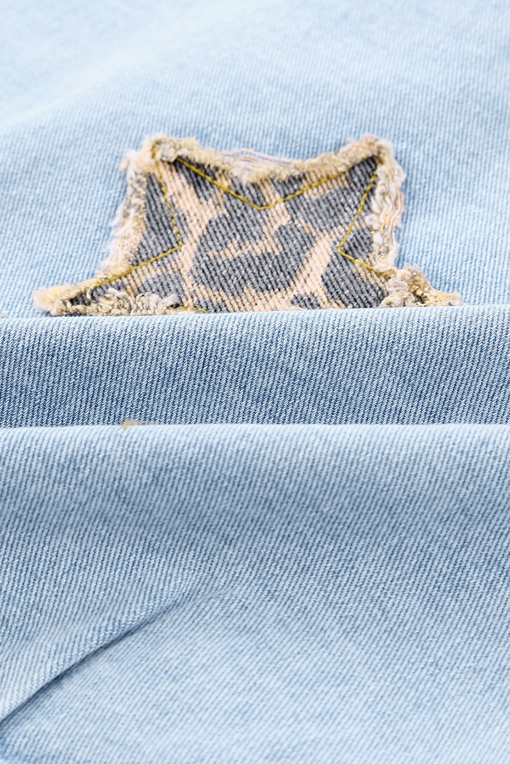 Leopard Star Applique Distressed Denim Jacket-Teresa&#39;s Fashionista LLC