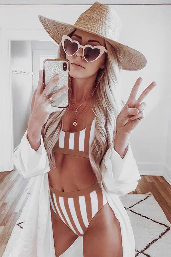 Striped Tank High Waist Bikini-Teresa&#39;s Fashionista LLC