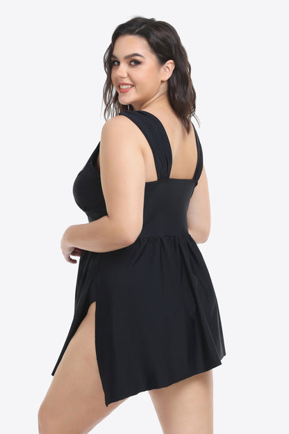 Plus Size Plunge Sleeveless Two-Piece Swimsuit-Teresa&#39;s Fashionista LLC