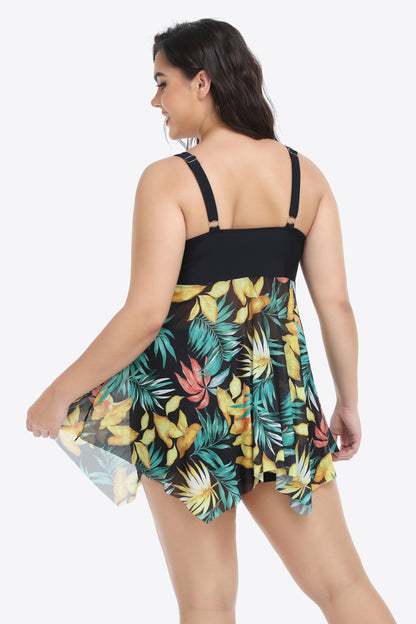 Plus Size Floral Two-Tone Asymmetrical Hem Two-Piece Swimsuit-Teresa&#39;s Fashionista LLC