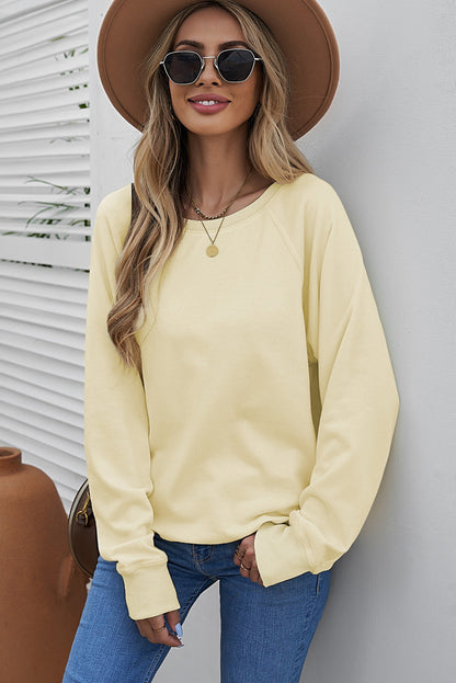 Round Neck Raglan Sleeve Exposed Seam Sweatshirt-Teresa&#39;s Fashionista LLC