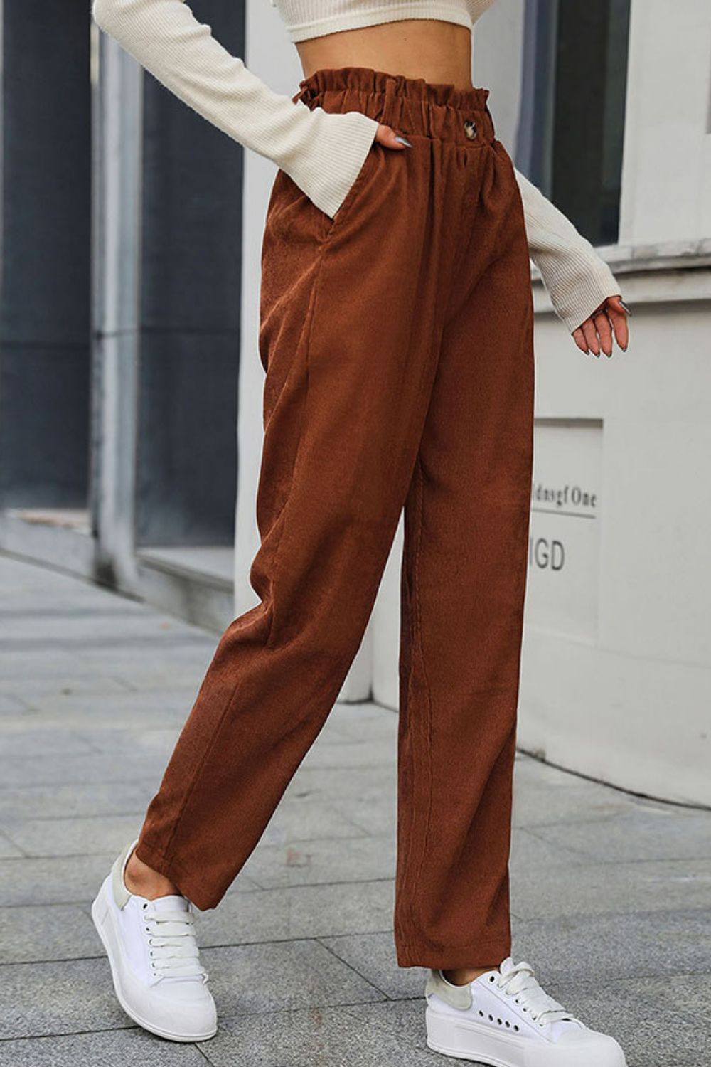 Paperbag Waist Straight Leg Pants with Pockets-Teresa&#39;s Fashionista LLC