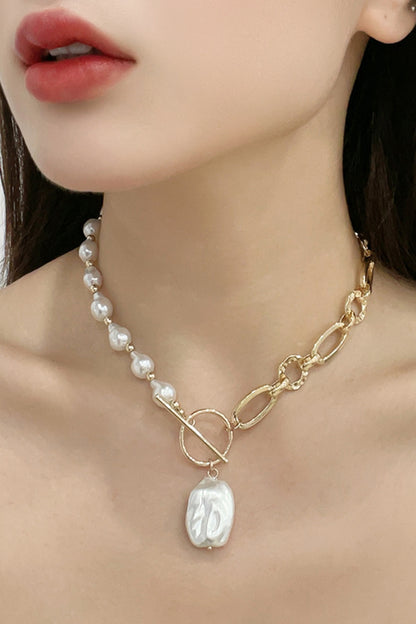 Half Pearl Half Chain Toggle Clasp Necklace-Teresa&#39;s Fashionista LLC