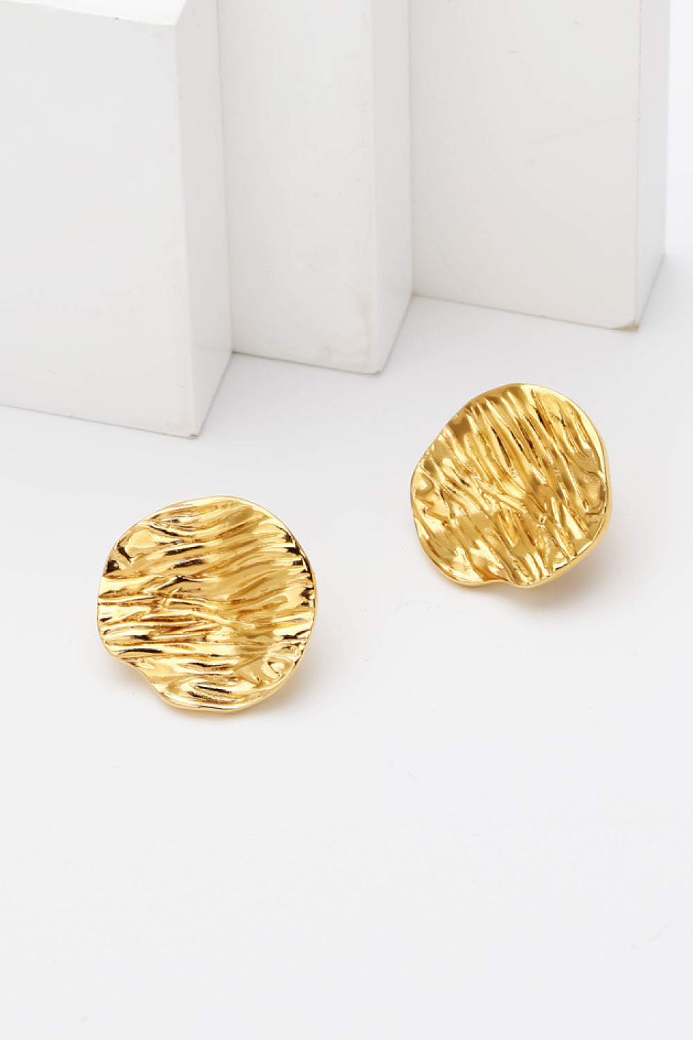 18K Gold-Plated Textured Stud Earrings-Teresa&#39;s Fashionista LLC