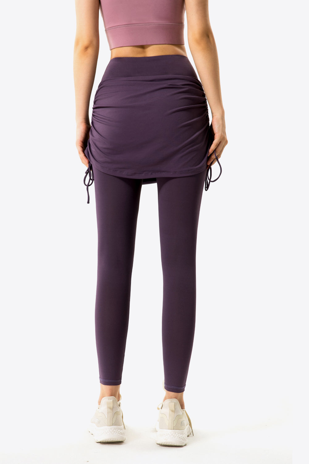 Drawstring Ruched Faux Layered Yoga Leggings-Teresa&#39;s Fashionista LLC