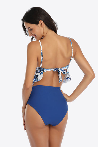 Tropical Print Ruffled Two-Piece Swimsuit-Teresa&#39;s Fashionista LLC