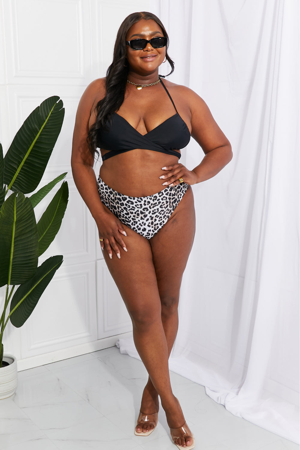 Marina West Swim Summer Splash Halter Bikini Set in Black-Teresa&#39;s Fashionista LLC