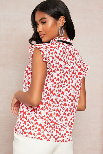 Heart Print Tie Neck Cap Sleeve Tank-Teresa&#39;s Fashionista LLC