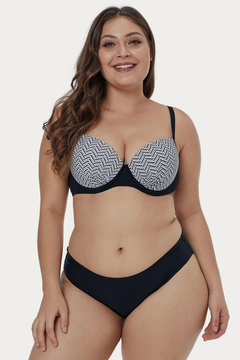 Waves Print Plus Size Bikini Set-Teresa&#39;s Fashionista LLC