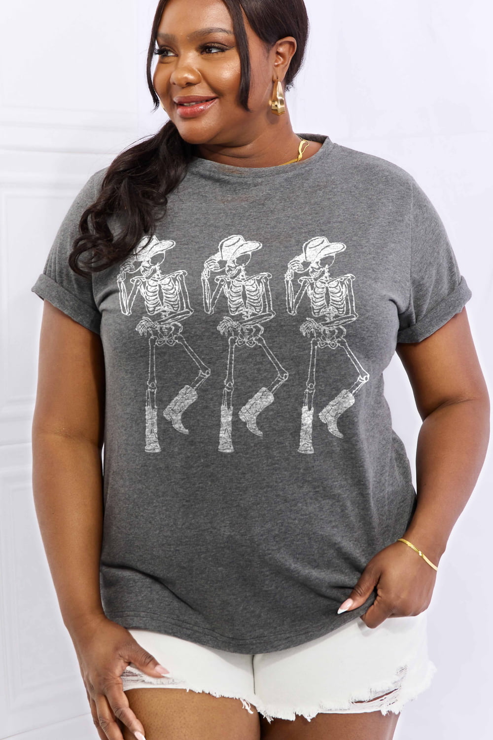 Simply Love Full Size Triple Skeletons Graphic Cotton Tee-Teresa&#39;s Fashionista LLC