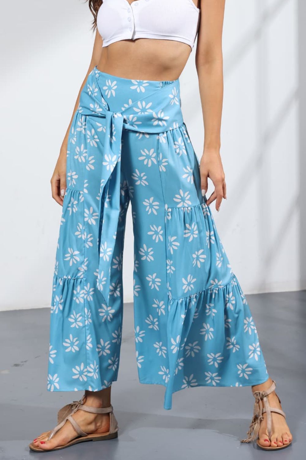 Printed Tie-Front Culottes-Teresa&#39;s Fashionista LLC