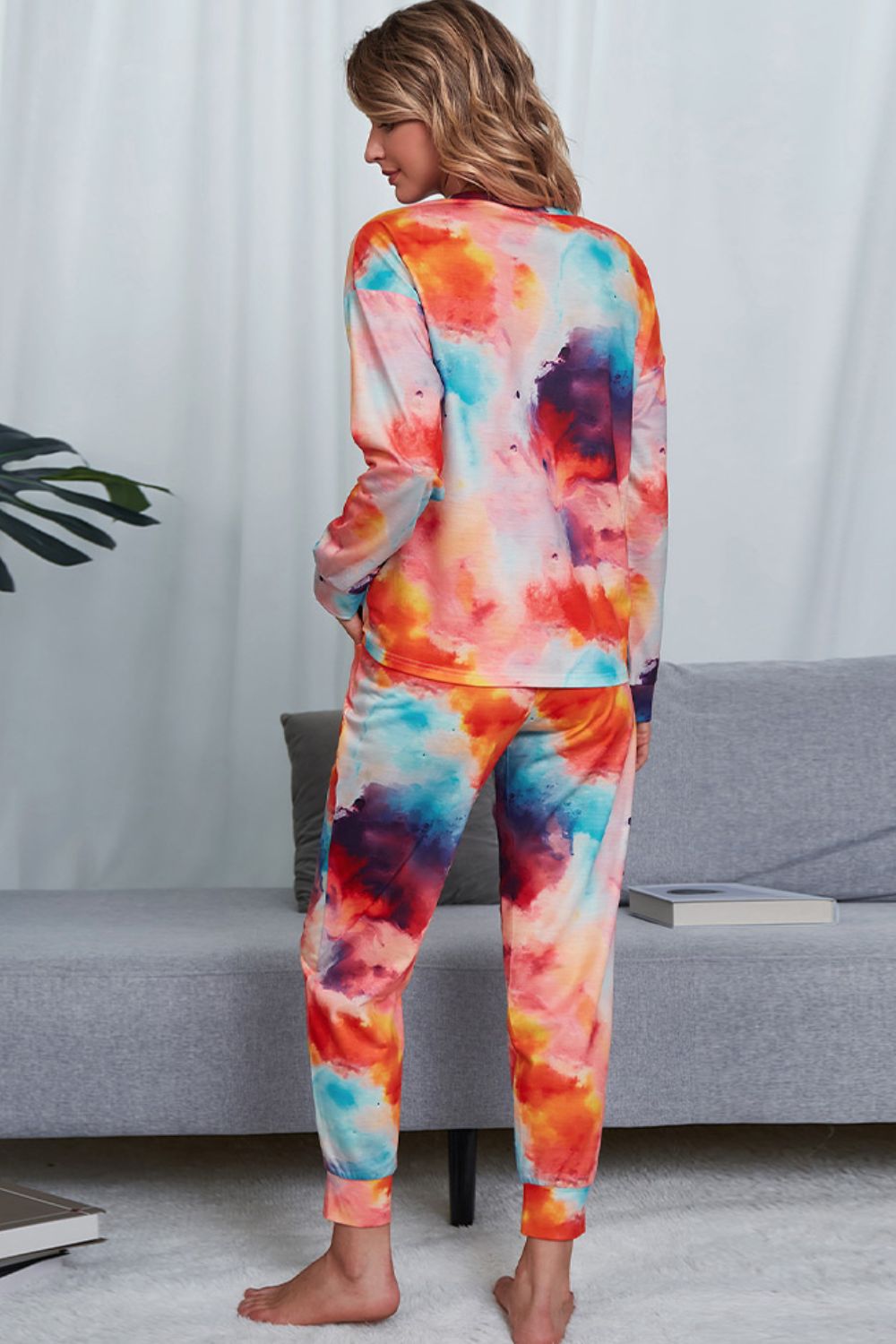 Tie-Dye Crewneck Top and Drawstring Waist Joggers Lounge Set-Teresa&#39;s Fashionista LLC