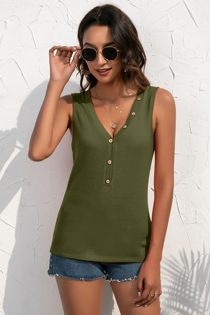 Buttoned Deep V Tank-Teresa&#39;s Fashionista LLC