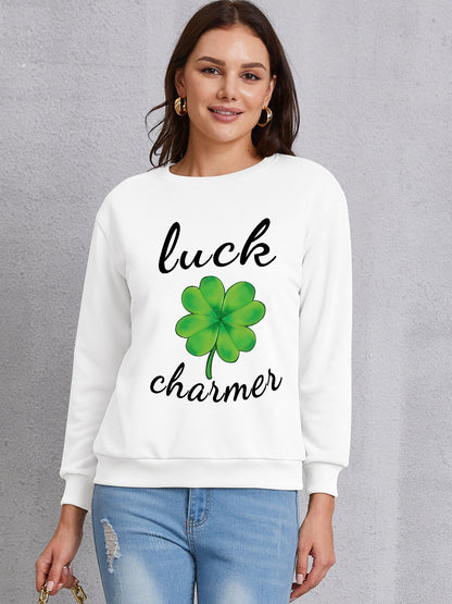 LUCK CHARMER Round Neck Sweatshirt-Teresa&#39;s Fashionista LLC