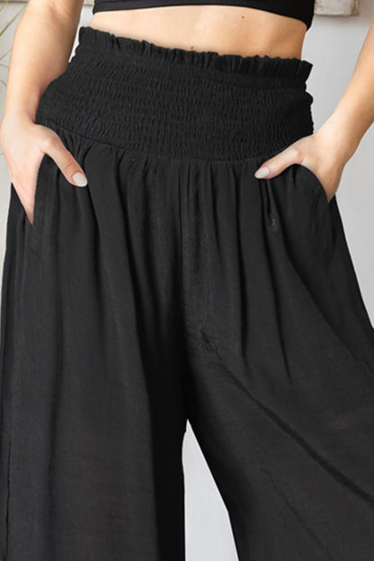 Smocked Waist Wide Leg Pants with Pockets-Teresa&#39;s Fashionista LLC