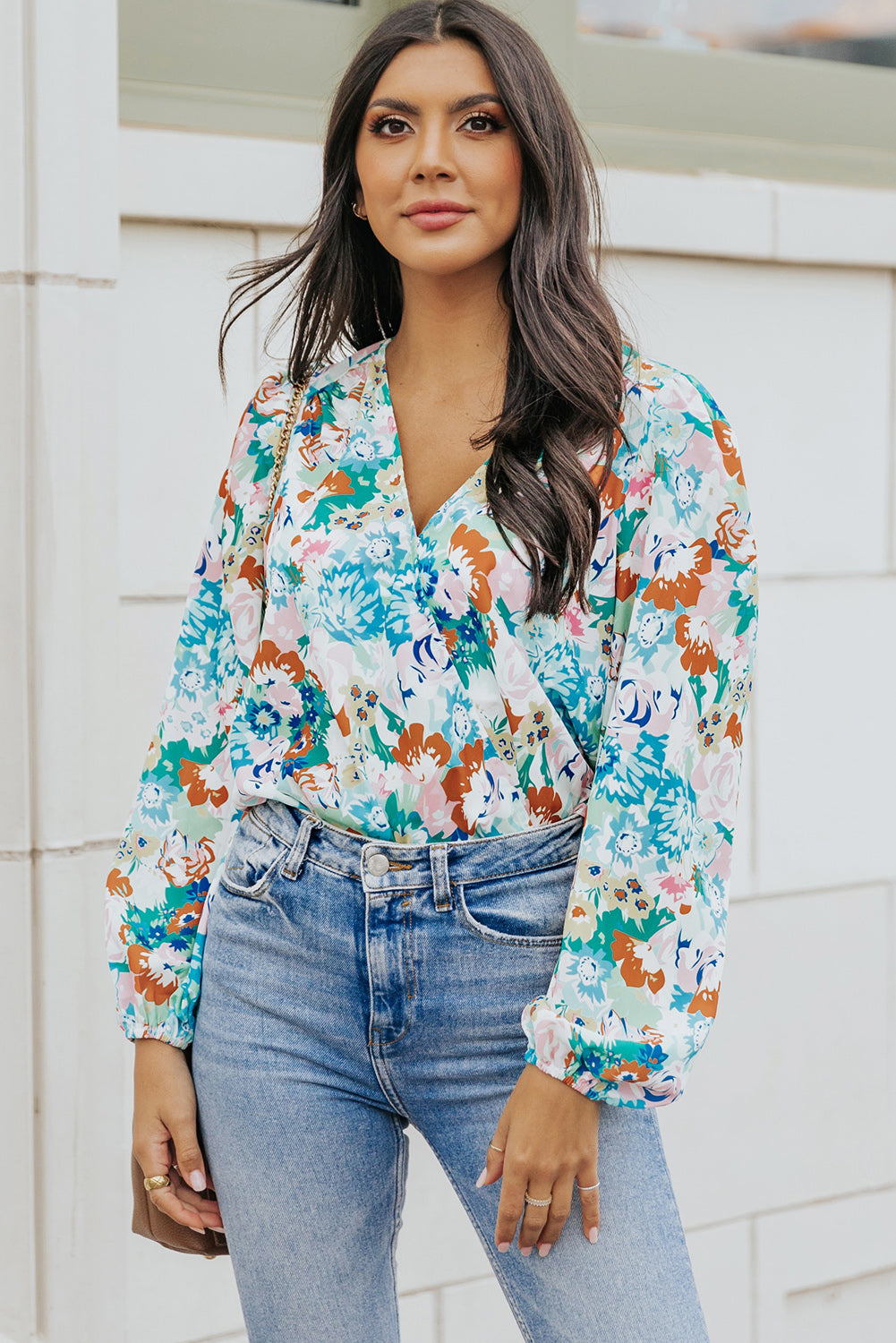 Floral Long Balloon Sleeve Bodysuit-Teresa&#39;s Fashionista LLC