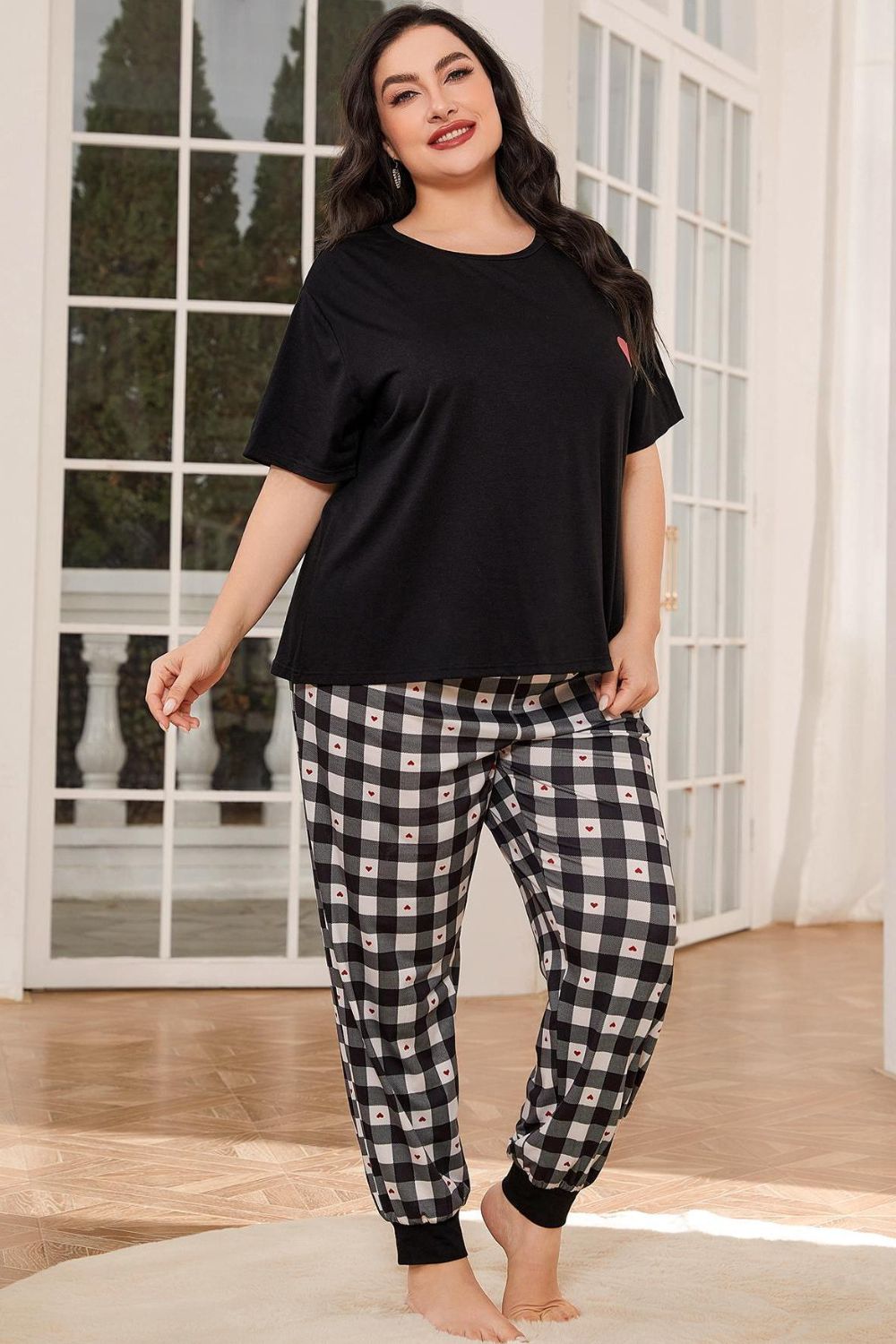 Plus Size Round Neck Short Sleeve Two-Piece Lounge Set-Teresa&#39;s Fashionista LLC