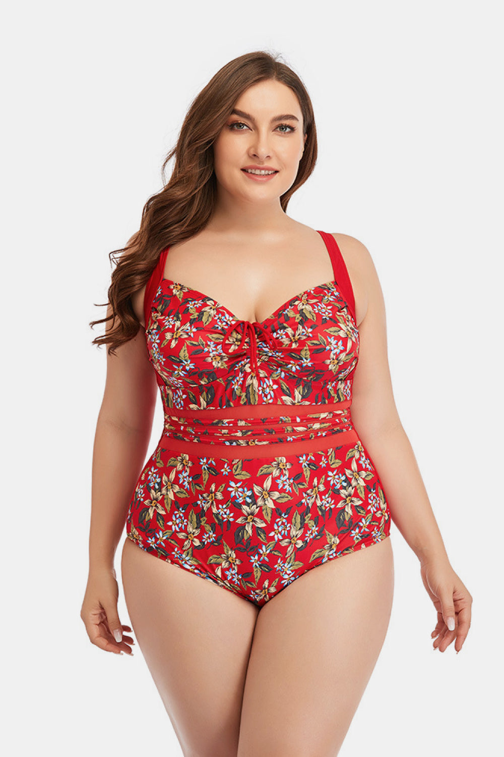 Floral Drawstring Detail One-Piece Swimsuit-Teresa&#39;s Fashionista LLC