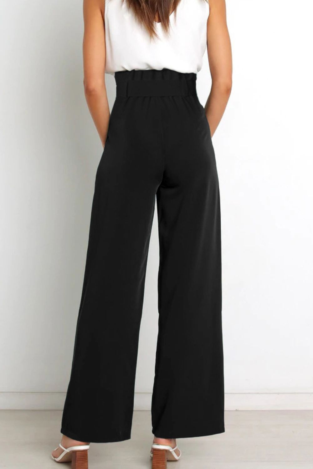 Tie Front Paperbag Wide Leg Pants-Teresa&#39;s Fashionista LLC