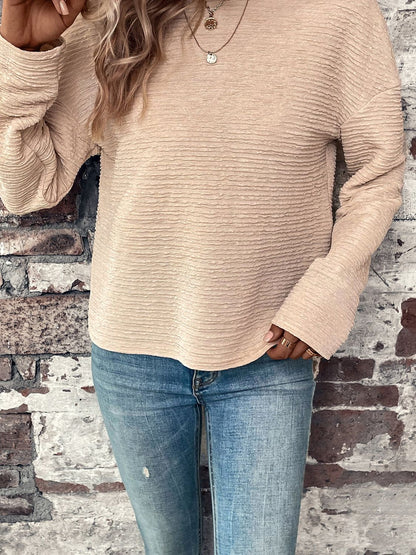 Textured Round Neck Dropped Shoulder Top-Teresa&#39;s Fashionista LLC