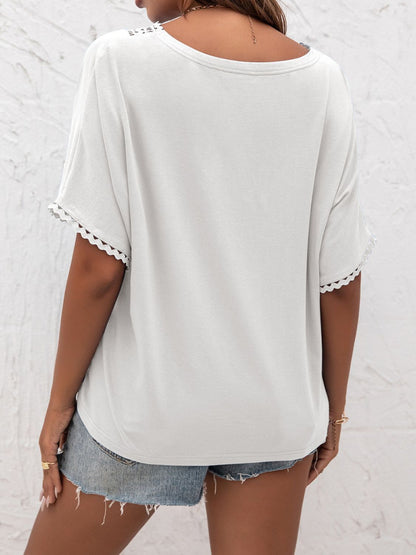 V-Neck Short Sleeve Blouse-Teresa&#39;s Fashionista LLC