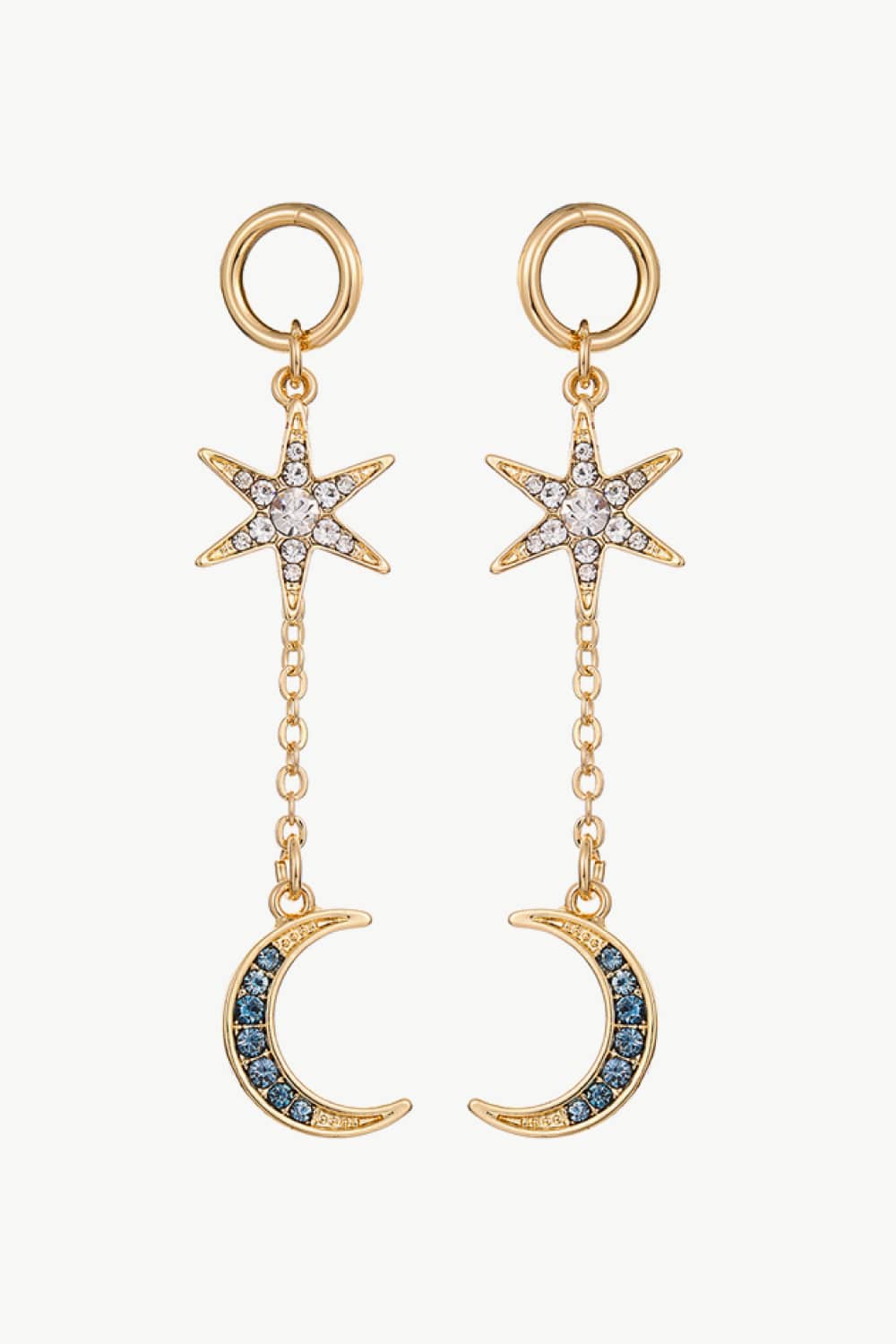 Inlaid Rhinestone Star and Moon Drop Earrings-Teresa&#39;s Fashionista LLC