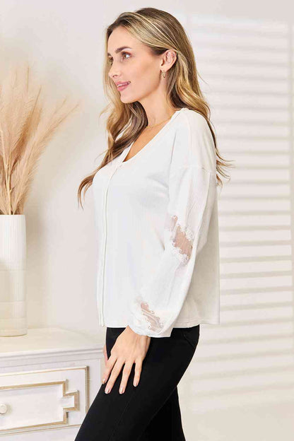 Double Take V-Neck Dropped Shoulder Blouse-Teresa&#39;s Fashionista LLC