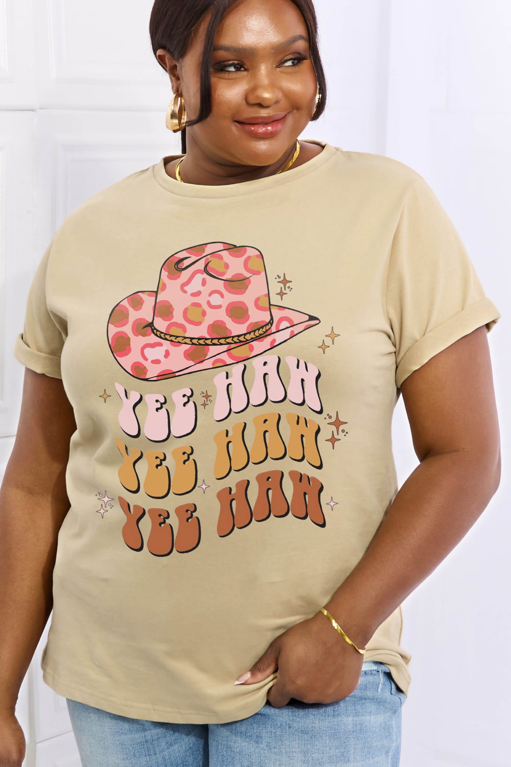 Simply Love Simply Love Full Size YEE HAH YEE HAH YEE HAH Graphic Cotton Tee-Teresa&#39;s Fashionista LLC