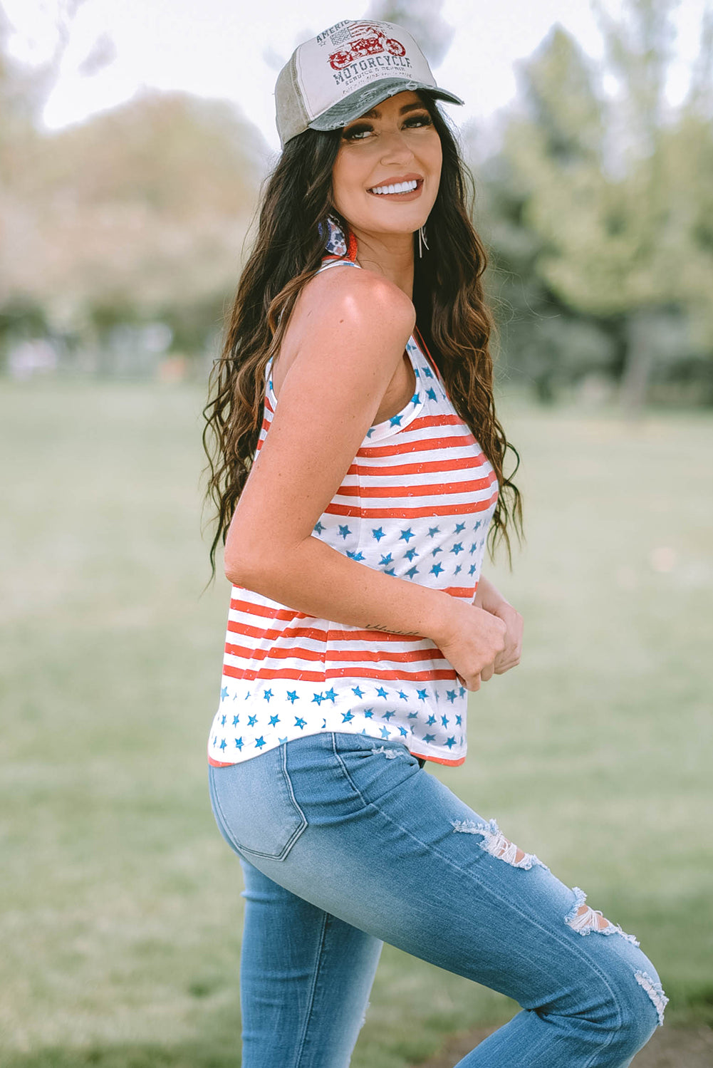 Stars and Stripes Round Neck Tank-Teresa&#39;s Fashionista LLC