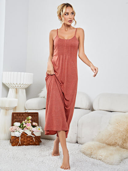 Scoop Neck Spaghetti Strap Night Dress-Teresa&#39;s Fashionista LLC