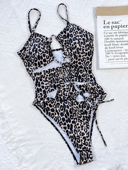 Leopard Cutout Tied One-Piece Swimsuit-Teresa&#39;s Fashionista LLC